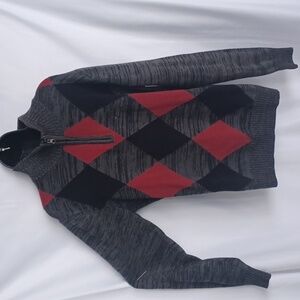 Carbon Men’s Red Gray Black Argyle L Sweater, 22" PTP, 28" L
